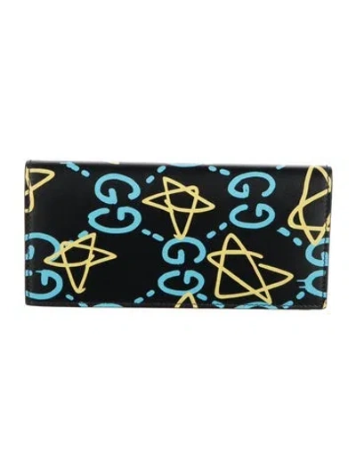 Pre-owned Gucci Leather Graphic Print Continental Wallet In Black