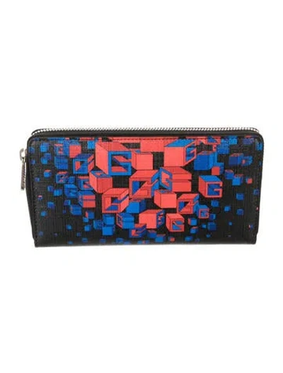 Pre-owned Gucci Leather Graphic Print Continental Wallet In Black