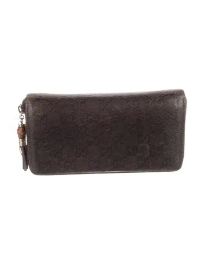 Pre-owned Gucci Leather Graphic Print Continental Wallet In Brown