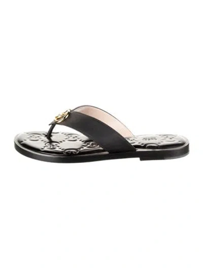 Pre-owned Gucci Leather Graphic Print Flip Flops In Black
