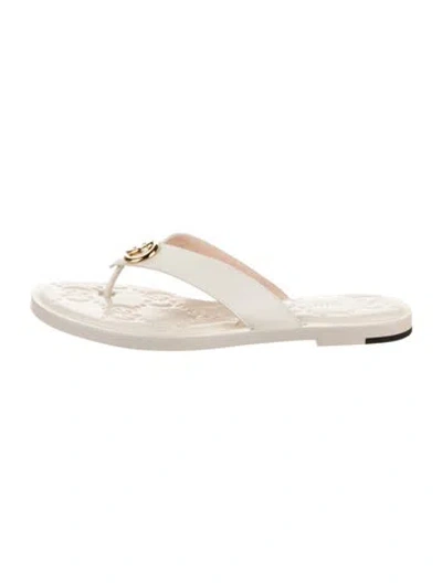 Pre-owned Gucci Leather Graphic Print Flip Flops In Neutrals