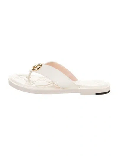 Pre-owned Gucci Leather Graphic Print Flip Flops In Neutrals