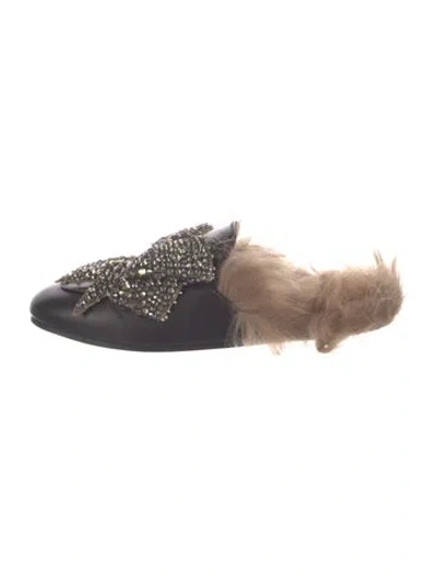 Pre-owned Gucci Leather Graphic Print Mules In Black