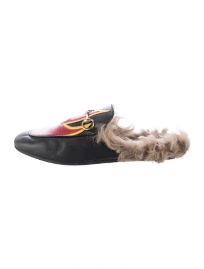Pre-owned Gucci Leather Graphic Print Mules In Black