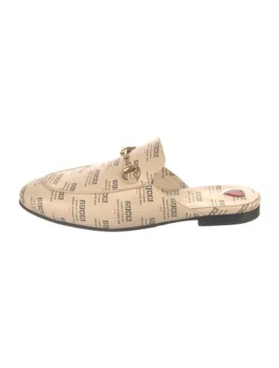 Pre-owned Gucci Leather Graphic Print Mules In Neutrals