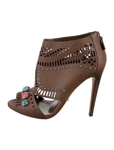 Pre-owned Gucci Leather Graphic Print Pumps In Brown