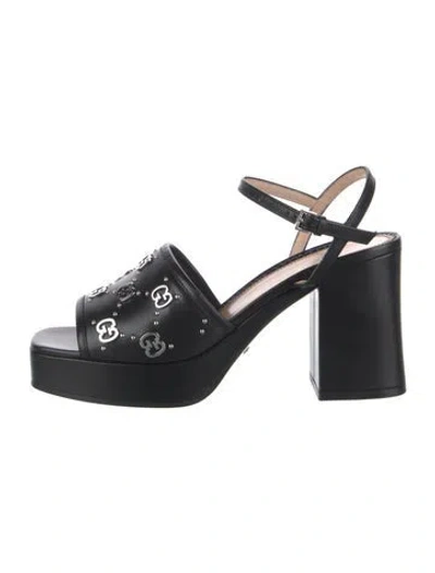Pre-owned Gucci Leather Graphic Print Sandals In Black