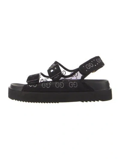 Pre-owned Gucci Leather Graphic Print Sandals In Blue