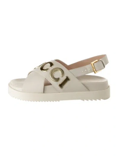 Pre-owned Gucci Leather Graphic Print Sandals In Neutrals