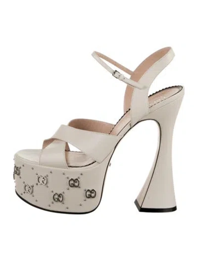 Pre-owned Gucci Leather Graphic Print Sandals In Neutrals