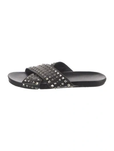 Pre-owned Gucci Leather Graphic Print Slides In Black