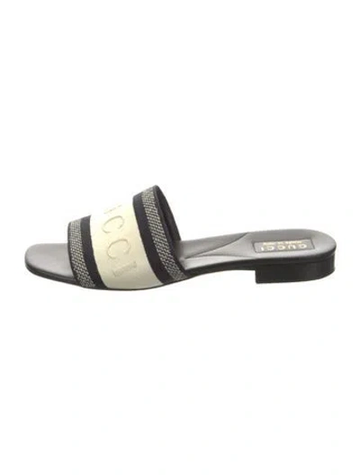 Pre-owned Gucci Leather Graphic Print Slides In Black