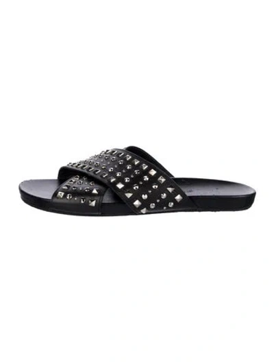Pre-owned Gucci Leather Graphic Print Slides In Black