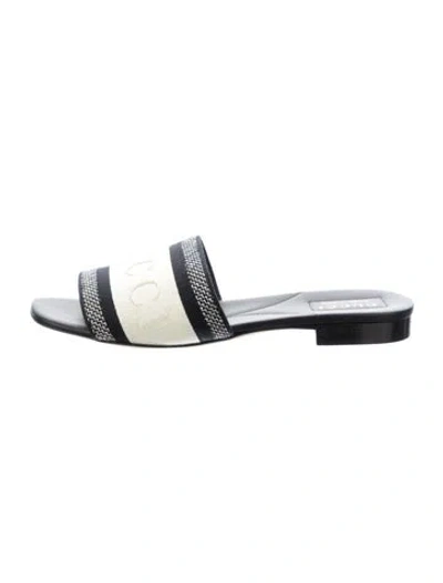 Pre-owned Gucci Leather Graphic Print Slides In Blue