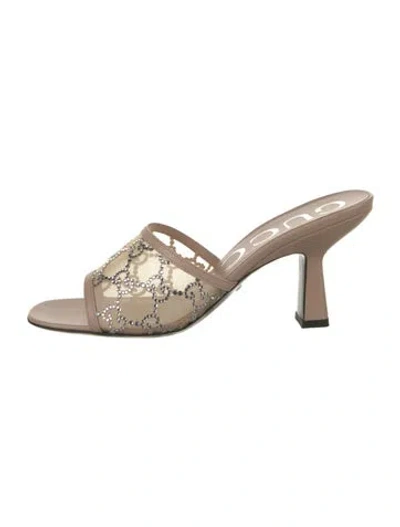 Pre-owned Gucci Leather Graphic Print Slides In Neutrals