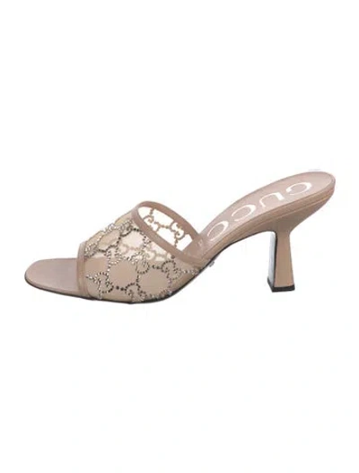 Pre-owned Gucci Leather Graphic Print Slides In Neutrals