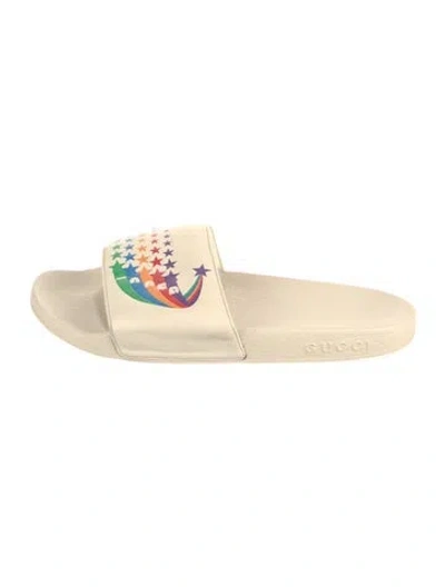 Pre-owned Gucci Leather Graphic Print Slides In Neutrals