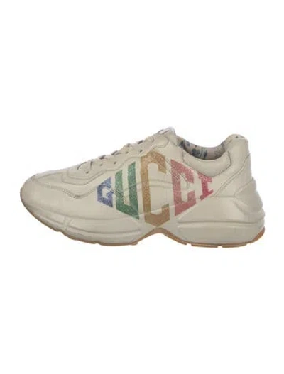 Pre-owned Gucci Leather Graphic Print Sneakers In Neutral