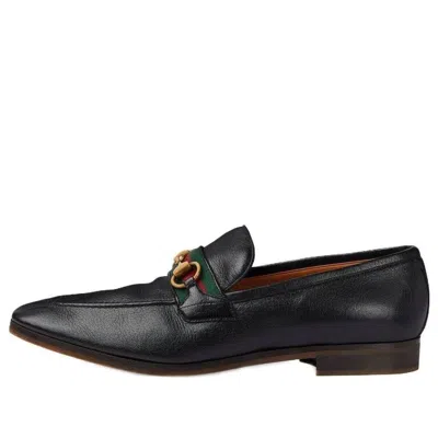Gucci Leather Grosgrain Trim Dress Loafers 'black Red'