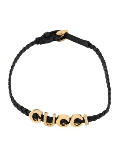 Pre-owned Gucci Leather "" Choker Necklace, 13.75" In Black