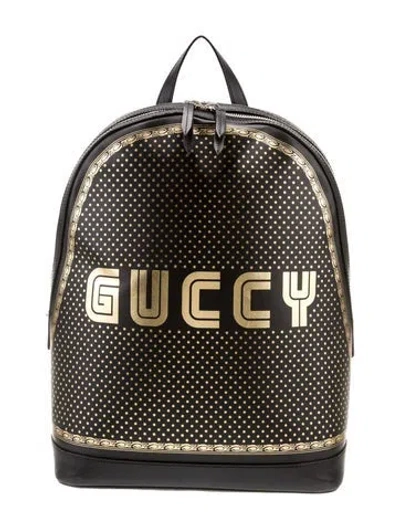 Pre-owned Gucci Leather Guccy Sega Leather Backpack In Black