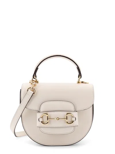 Gucci Leather Handbag With Horsebit Detail On The Front In White