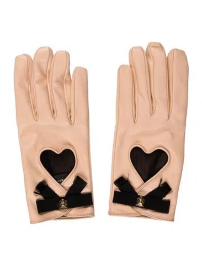 Pre-owned Gucci Leather Heart Bow Gloves In Neutral