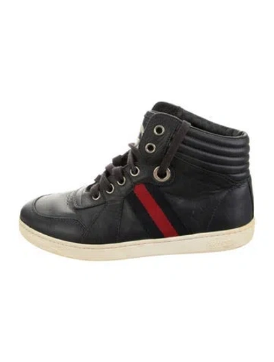 Pre-owned Gucci Kids' Leather High Top Sneakers In Blue