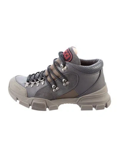 Pre-owned Gucci Leather Hiking Boots In Gray