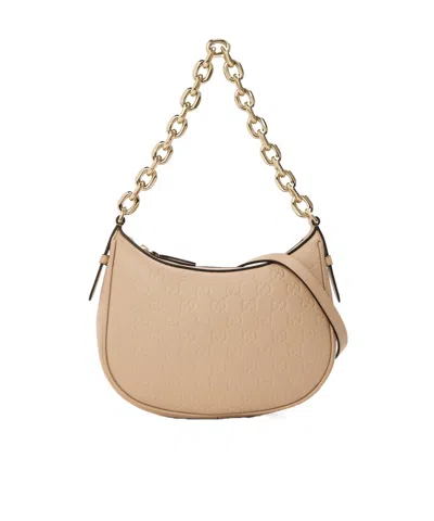 Gucci Leather Hobo Bag In Nude