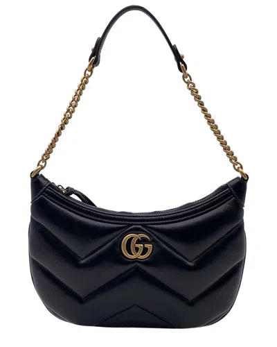 Gucci Leather Hobos Gg Marmont Chain Matelassé (authentic Pre-loved) In Black