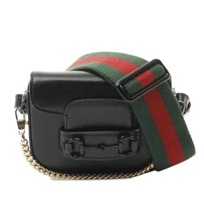 Pre-owned Gucci Leather Horsebit 1955 Web Satchel Mini In Black