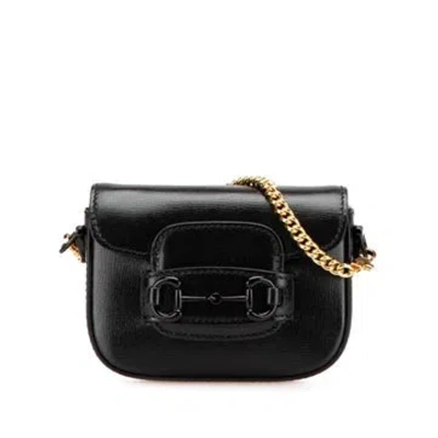 Pre-owned Gucci Leather Horsebit 1955 Web Satchel Mini In Black