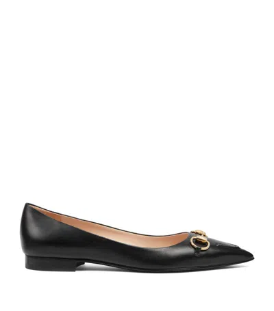 Gucci Women Black Heeled Ballerina Flats With Half Horsebit