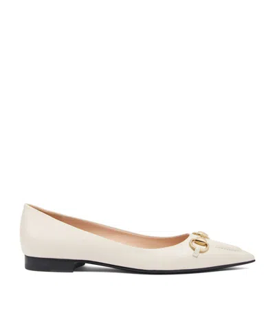 Gucci Womens Mystic White Erin Horsebit-embellished Leather Ballet Flats