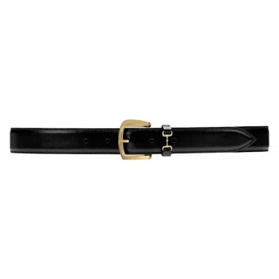 Gucci Leather Horsebit Belt In Black