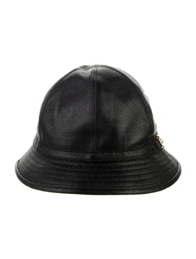 Pre-owned Gucci Leather Horsebit Bucket Hat In Black