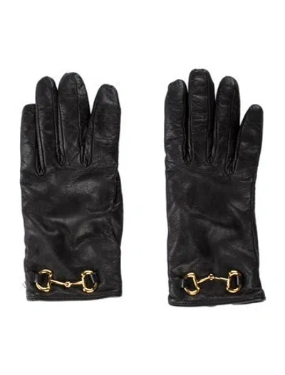 Pre-owned Gucci Leather Horsebit Gloves In Black