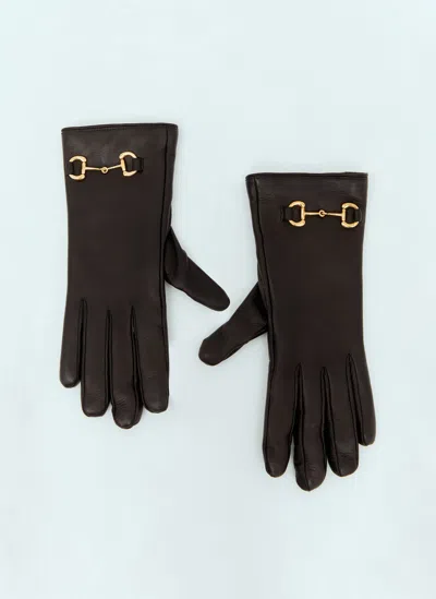 Gucci Leather Horsebit Gloves In Black