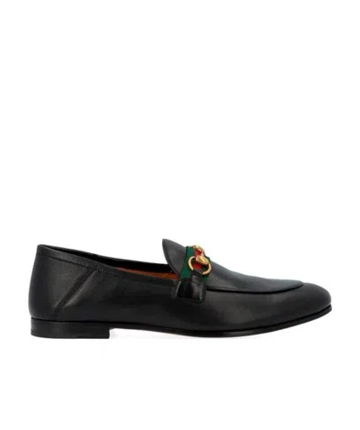 Gucci Leather Horsebit Loafers With Web In Nero