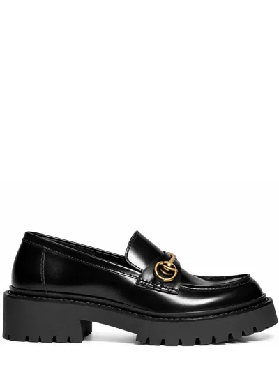 Gucci Leather Horsebit Lug Sole Loafers In Black