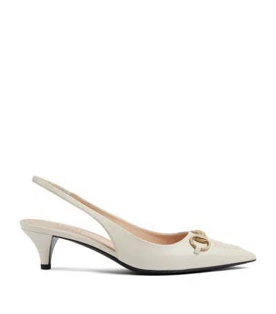 Gucci Leather Horsebit Slingback Pumps 45 In White