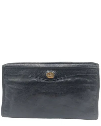 Gucci Leather Interlocking Clutch Bag (authentic Pre-loved) In Black