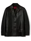 Gucci Women Black Jacket With Classic Lapels And Distressed Effect In Leather Woman In Black