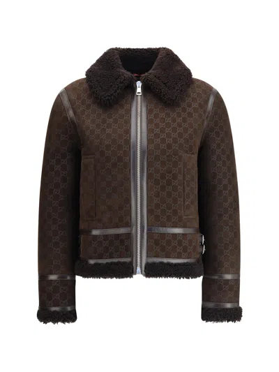 GUCCI LEATHER JACKET WITH GG MOTIF