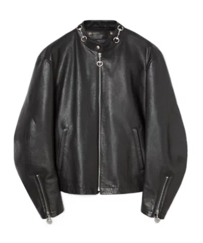 Gucci Horsebit-detail Leather Biker Jacket In Black