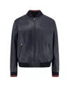 Gucci Signature Web Leather Bomber Jacket In Blue
