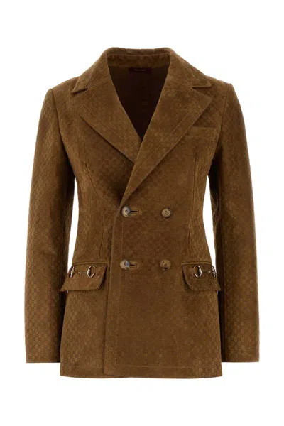 Gucci Brown Suede Blazer In Cuir