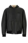 Gucci Leather Jacket With Front Pockets And Hood In Black