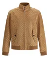 Gucci Brown Jacket With All-over Embossed Gg Motif And Collar With Buttons In Suede Man In Brown